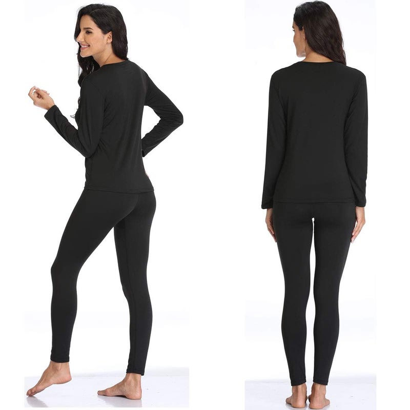 TEEPIRE Women 's Thermal Underwear Set with Lightweight Ultra Soft Fleece Lined,Long John Set, Moisture-Wicking Skiing Base Layer (Medium) Black - Image 2